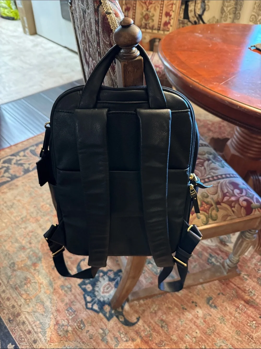 Tumi Black Leather Backpack with Gold Hardware - Picture 4 of 5
